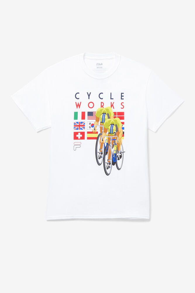 Fila Cycle Works White T-Shirt Mens - NZ 04631-UDSL